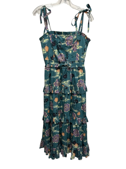 Ulla Johnson Size Est M Green & Multi No Fabric Tag Tie Shoulder Midi Dress Green & Multi / Est M