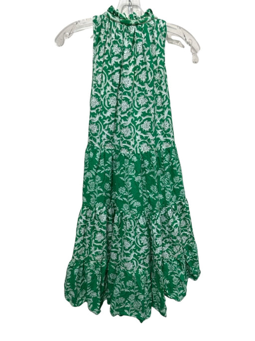 Ro's Garden Size S Green & White Cotton Sleeveless Tie Neck Floral Print Dress Green & White / S