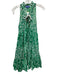 Ro's Garden Size S Green & White Cotton Sleeveless Tie Neck Floral Print Dress Green & White / S