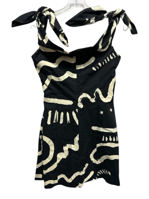 Isa Arfen Size 8 Black & White Cotton Blend Tie Shoulder Printed Mini Dress Black & White / 8