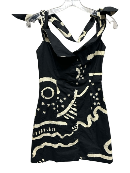 Isa Arfen Size 8 Black & White Cotton Blend Tie Shoulder Printed Mini Dress Black & White / 8