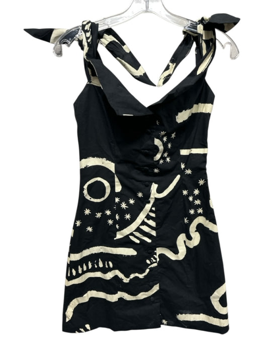 Isa Arfen Size 8 Black & White Cotton Blend Tie Shoulder Printed Mini Dress Black & White / 8