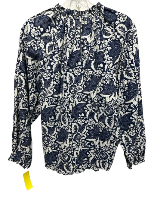 The Great Size 2 Navy Cotton Blend Keyhole Back Long Sleeve Floral Print Top Navy / 2