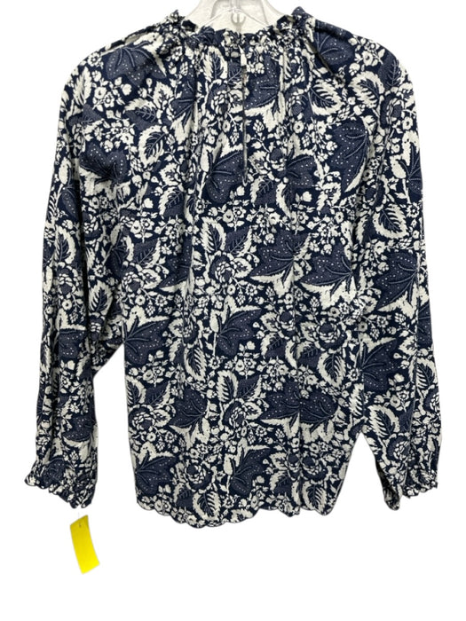 The Great Size 2 Navy Cotton Blend Keyhole Back Long Sleeve Floral Print Top Navy / 2