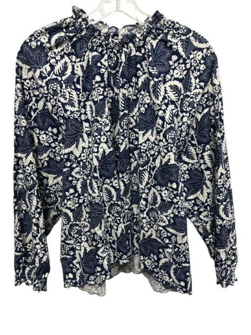 The Great Size 2 Navy Cotton Blend Keyhole Back Long Sleeve Floral Print Top Navy / 2