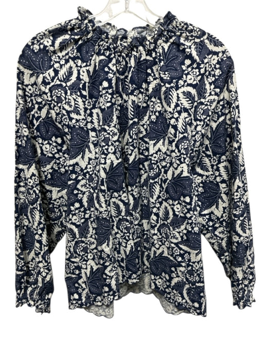 The Great Size 2 Navy Cotton Blend Keyhole Back Long Sleeve Floral Print Top Navy / 2
