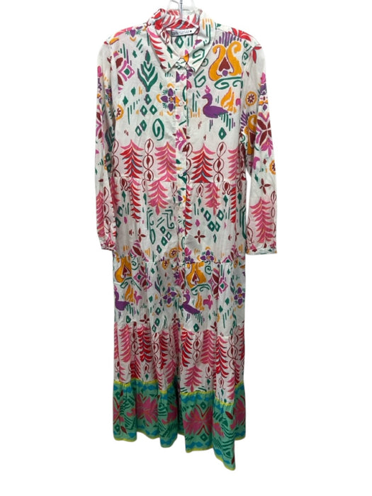 Zara Size S Cream, Green, Multi Cotton Abstract Leaves Button Down Maxi Dress Cream, Green, Multi / S