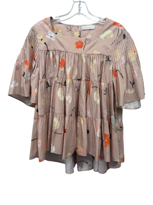 Merlette Size S dusty pink. orange, mutli Pima Cotton Pintuck Short Sleeve Top dusty pink. orange, mutli / S