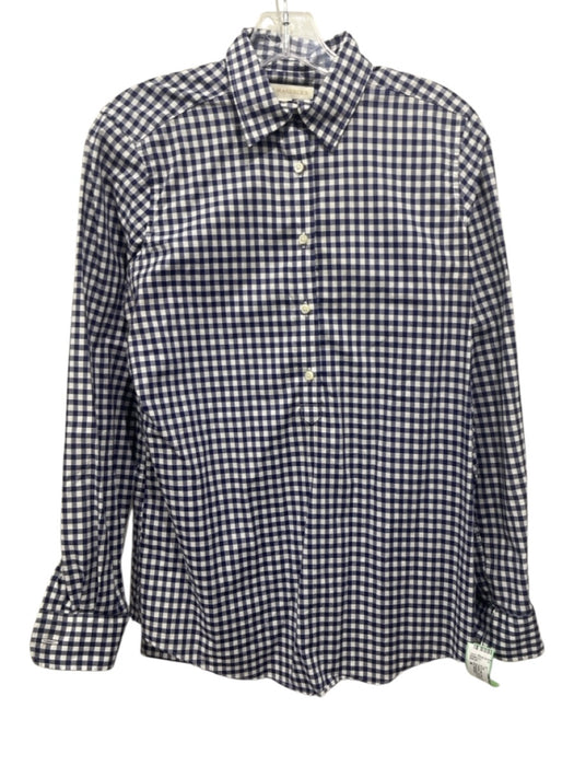 Ann Mashburn Size M Navy Blue & White Cotton Gingham Long Sleeve Top Navy Blue & White / M