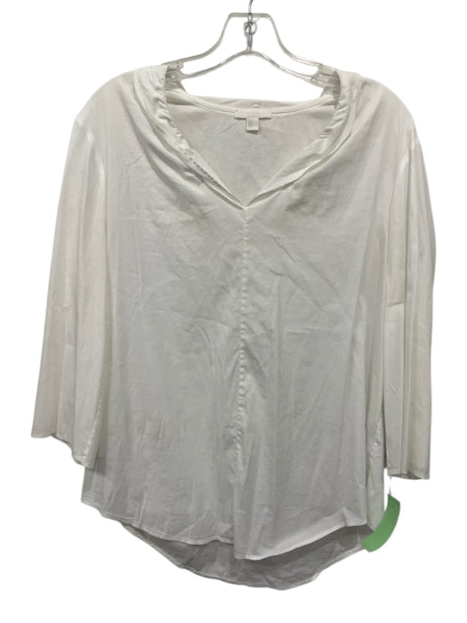 COS Size 8 White Cotton Blend shirred detail V Neck Long Sleeve Top White / 8