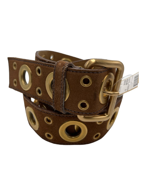 Prada Brown & Gold Leather Suede Grommets Buckle Belts Brown & Gold / 90