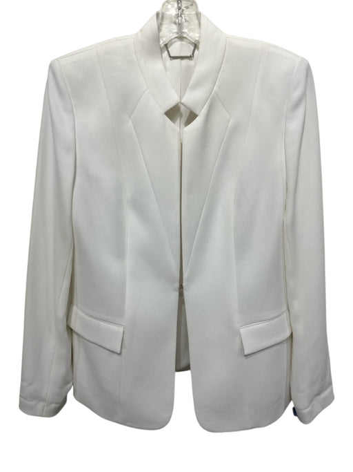 Elie Tahari Size 8 White Triacetate Blend Flap Pocket Hook & Eye Front Jacket White / 8
