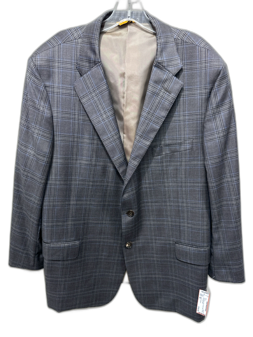 Hickey Freeman Gray, Black & Blue Wool Plaid 2 Button Men's Blazer Gray, Black & Blue / 48