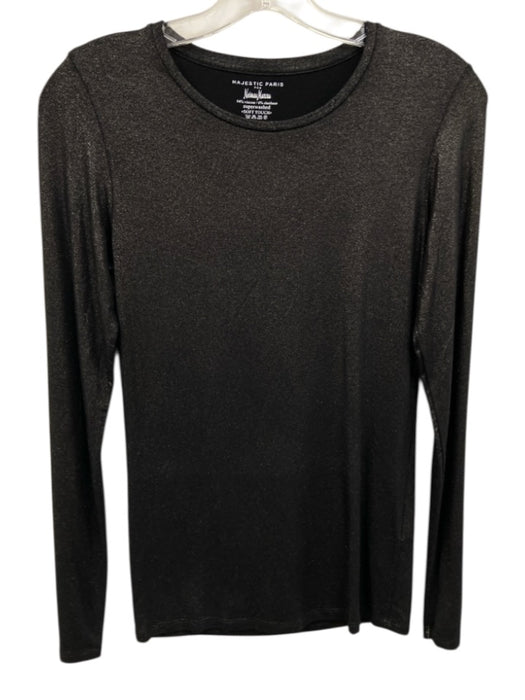 Majestic Filatures Size 2 Black Viscose Blend Shimmer Long Sleeve T Shirt Top Black / 2