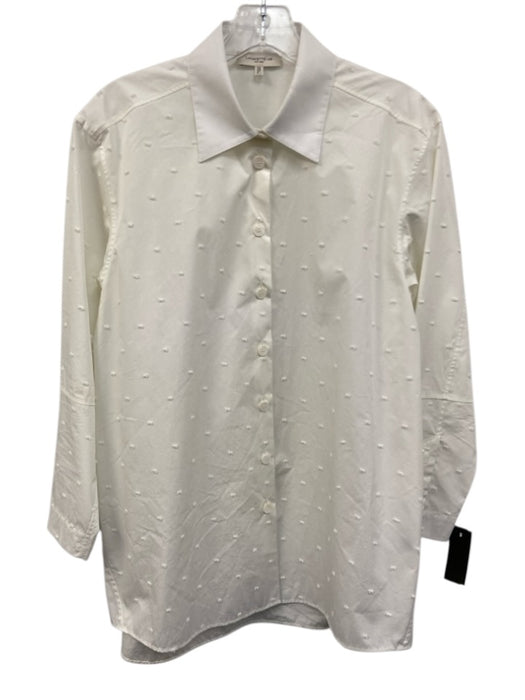 Lafayette 148 Size XS/S White Cotton Blend Swiss Dot Long Sleeve Button Up Top White / XS/S