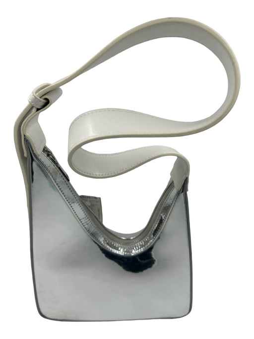 Silver & White Patent Leather Colorblock Top Zip Top Handle shoulder bag Bag Silver & White