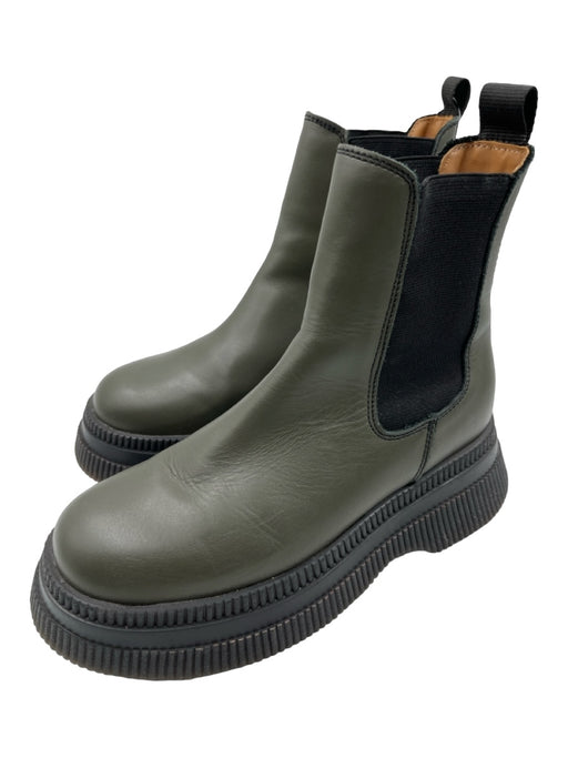 Ganni Shoe Size 37 Green & Black Leather Creeper Platform Chelsea Boots Green & Black / 37