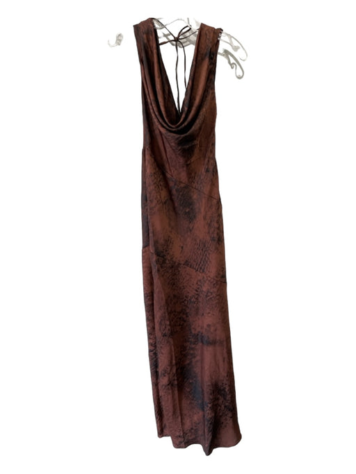 House of CB Size S Brown & Black Polyester Cowl Neck Abstract Cowl Back Gown Brown & Black / S