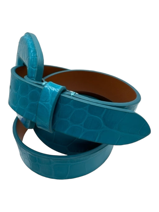 Veronica Beard Bright Blue Leather Croc Embossed Oversized Buckle Belts Bright Blue / S