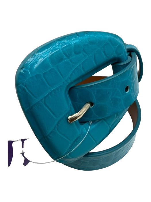 Veronica Beard Bright Blue Leather Croc Embossed Oversized Buckle Belts Bright Blue / S