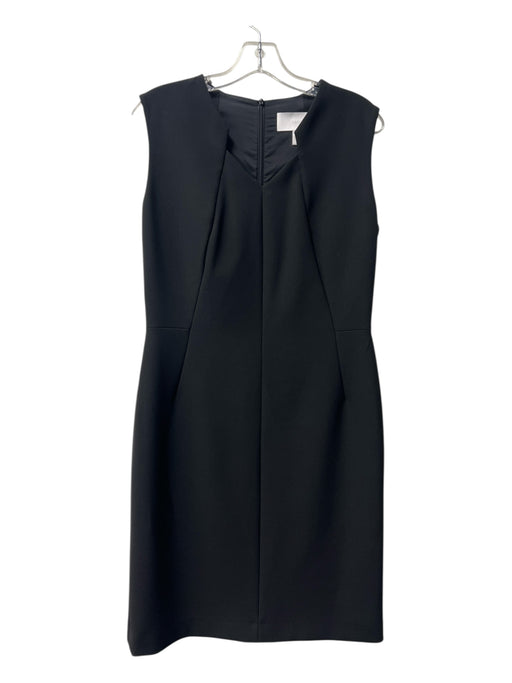 Boss Size 8 Black Polyester Blend Sleeveless Back Zip V Neck Midi Dress Black / 8