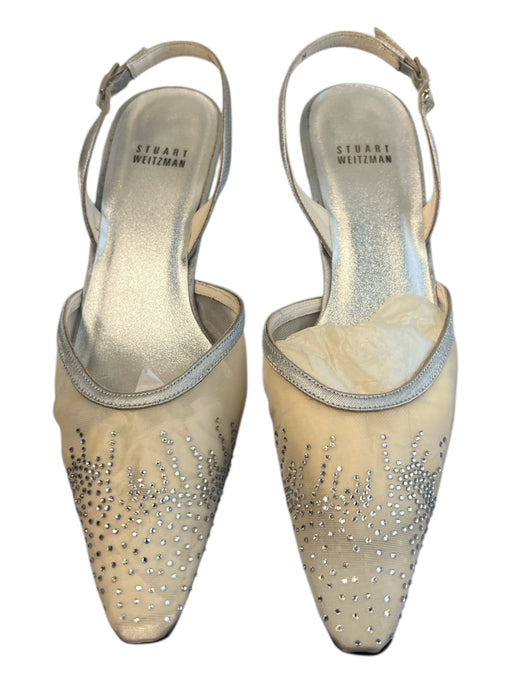 Stuart Weitzman Shoe Size 8 Silver Leather Pointed Toe Rhinestone Detail Shoes Silver / 8