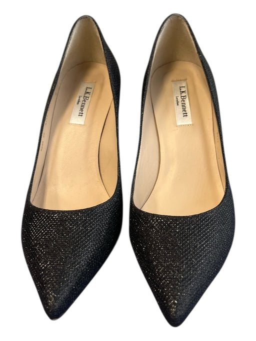 LK Bennett Shoe Size 39 Black Leather Shimmer Pointed Toe High Heel Pump Shoes Black / 39