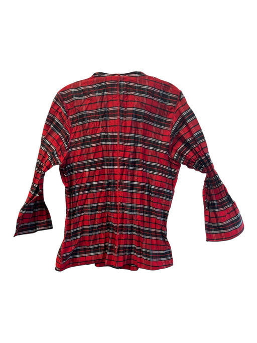 Beluva Size M Red & Black Polyester Collared Plaid Long Sleeve Button Down Top Red & Black / M