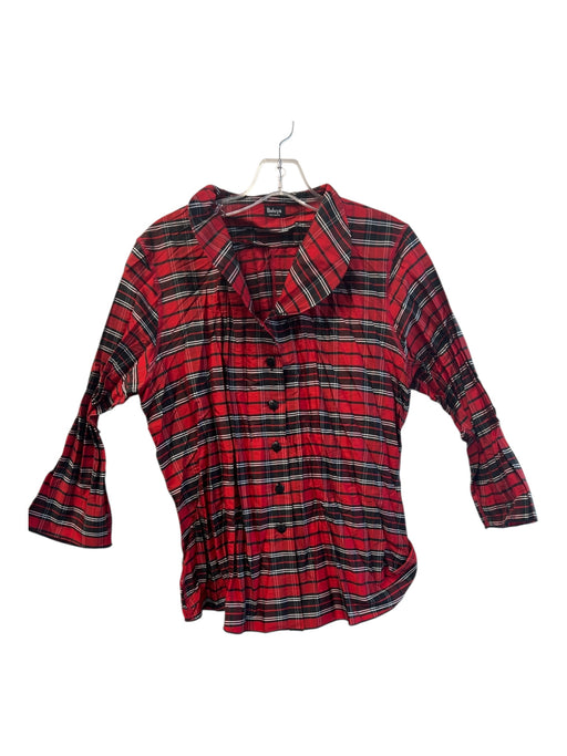Beluva Size M Red & Black Polyester Collared Plaid Long Sleeve Button Down Top Red & Black / M