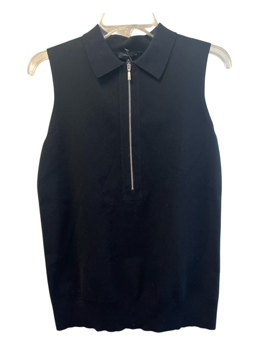 Lafayette 148 Size M Black Cotton Blend Collared Half Zip Sleeveless Top Black / M