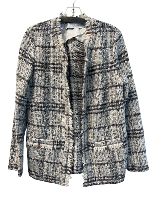 IRO Size 42 Grey & White Acrylic Blend Tweed Open Front Shimmer Fringe Jacket Grey & White / 42