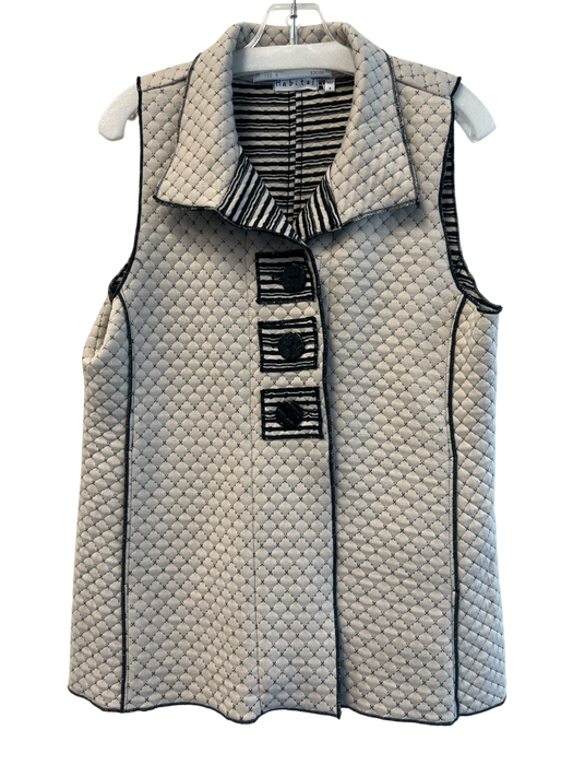 Habitat Size S Ivory & Black Polyester Blend stand collar Button Front Vest Ivory & Black / S