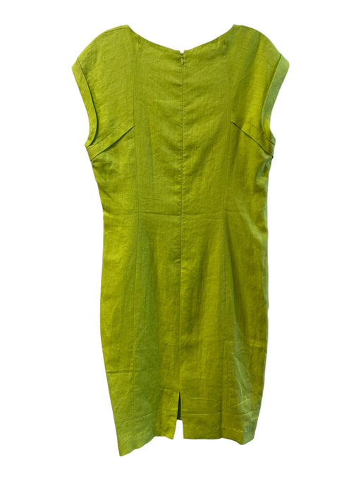 Lafayette 148 Size 8 Lime Green Linen Round Neck Cap Sleeve Lined Back Zip Dress Lime Green / 8