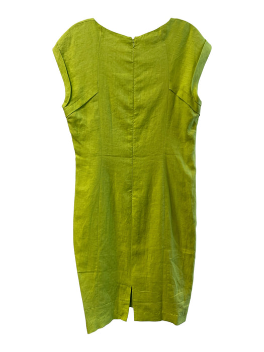Lafayette 148 Size 8 Lime Green Linen Round Neck Cap Sleeve Lined Back Zip Dress Lime Green / 8
