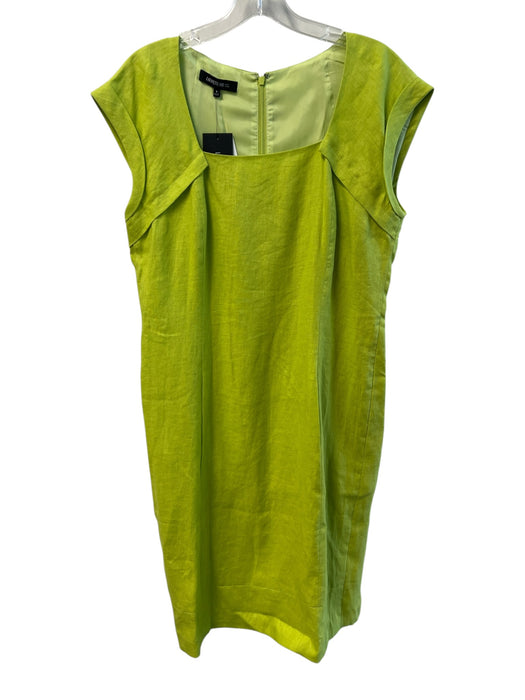 Lafayette 148 Size 8 Lime Green Linen Round Neck Cap Sleeve Lined Back Zip Dress Lime Green / 8