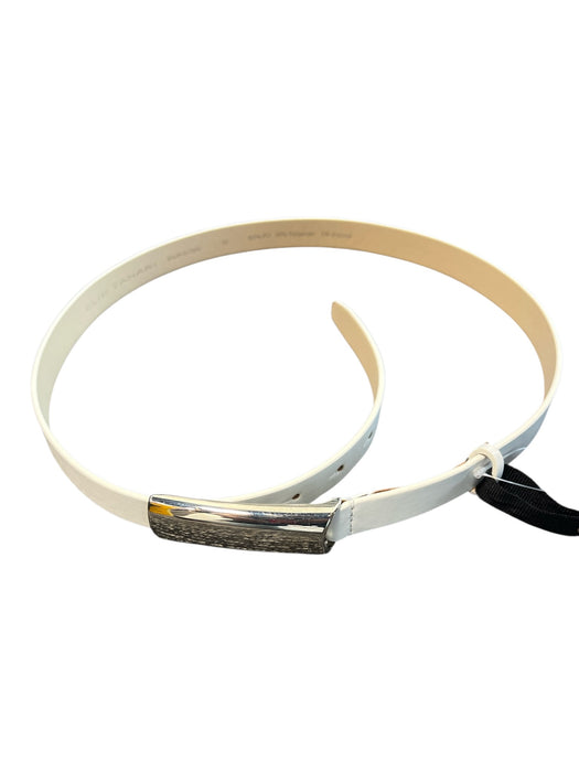 Elie Tahari White PU Leather Silver Hardware Thin Belts White / 10
