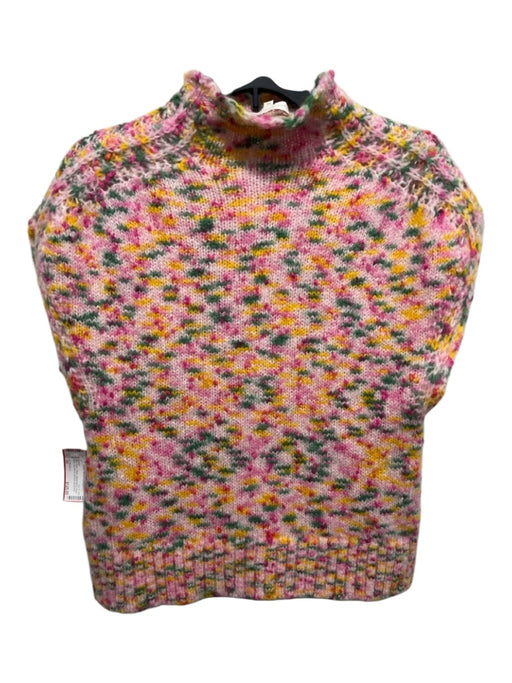 Ann Mashburn Size XS Pink, Green, Yellow Mohair Blend Mock Neck Abstract Sweater Pink, Green, Yellow / XS