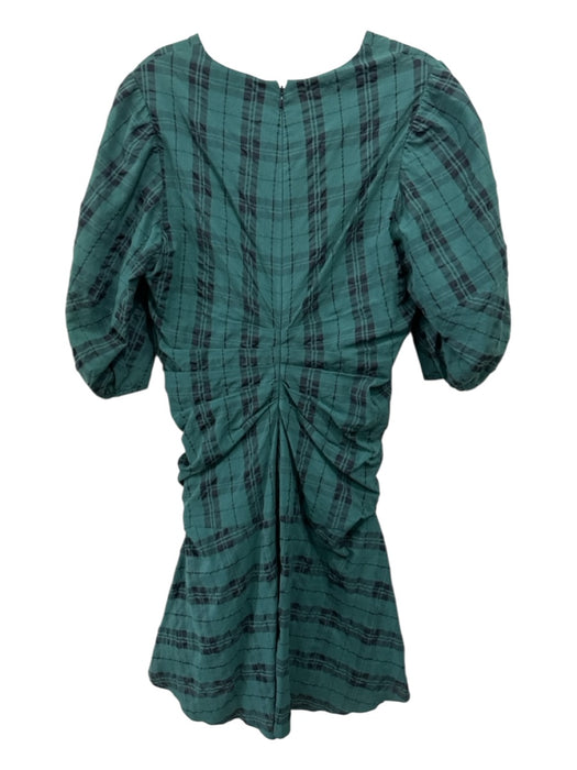 Tanya Taylor Size 6 Green & Black Cotton & Polyester Plaid V Neck Back Zip Dress Green & Black / 6