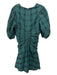 Tanya Taylor Size 6 Green & Black Cotton & Polyester Plaid V Neck Back Zip Dress Green & Black / 6