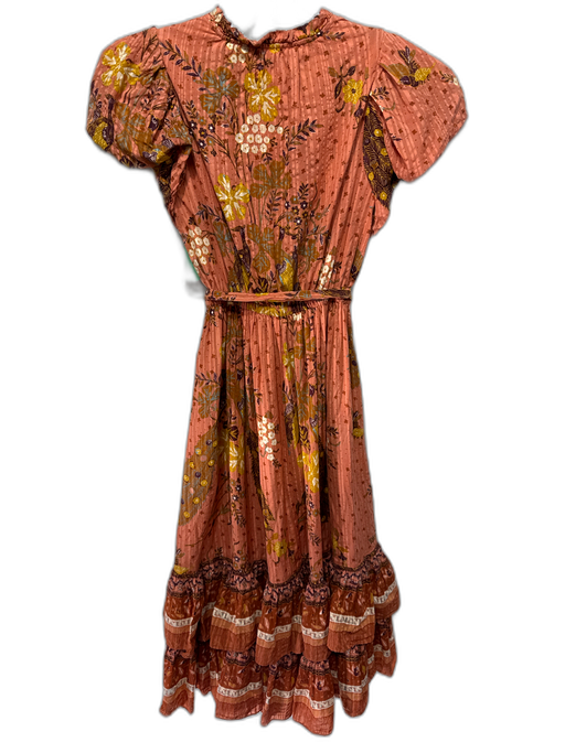 Ulla Johnson Size 2 Orange, Yellow, Purple Cotton Blend V Neck Maxi Dress Orange, Yellow, Purple / 2