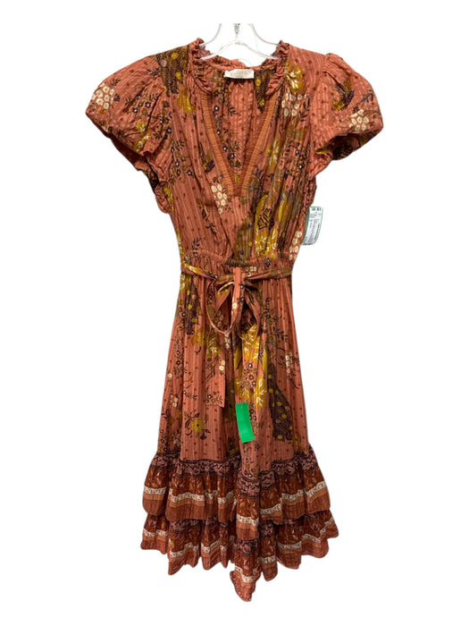 Ulla Johnson Size 2 Orange, Yellow, Purple Cotton Blend V Neck Maxi Dress Orange, Yellow, Purple / 2