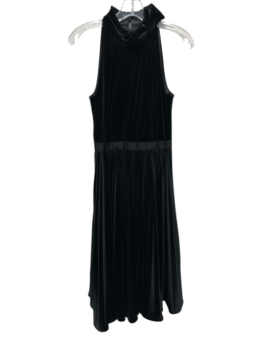 Ted Baker Size 1 Black Polyester Blend Velvet Pleated high neck Below knee Dress Black / 1