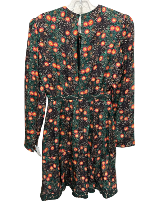 Saloni Size 4 Black, Green, Orange Silk Floral & Geometric Twist Front Dress Black, Green, Orange / 4