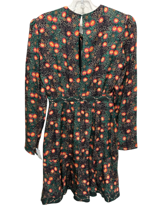 Saloni Size 4 Black, Green, Orange Silk Floral & Geometric Twist Front Dress Black, Green, Orange / 4