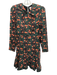 Saloni Size 4 Black, Green, Orange Silk Floral & Geometric Twist Front Dress Black, Green, Orange / 4