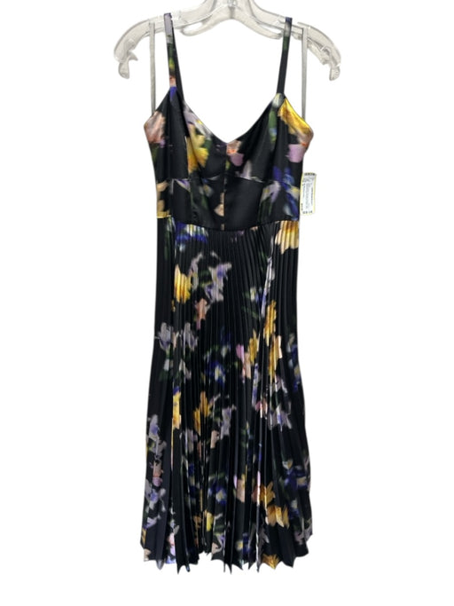 ML Monique Lhuillier Size 4 Black & Multi Polyester Abstract Floral Dress Black & Multi / 4