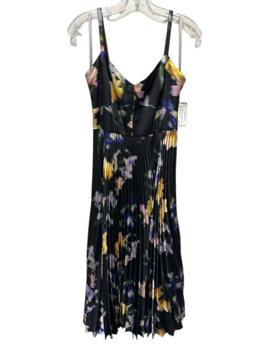 ML Monique Lhuillier Size 4 Black & Multi Polyester Abstract Floral Dress Black & Multi / 4