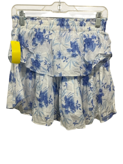 Loveshackfancy Size XS White & Blue Cotton Elastic Waistband Floral Tiered Skirt White & Blue / XS