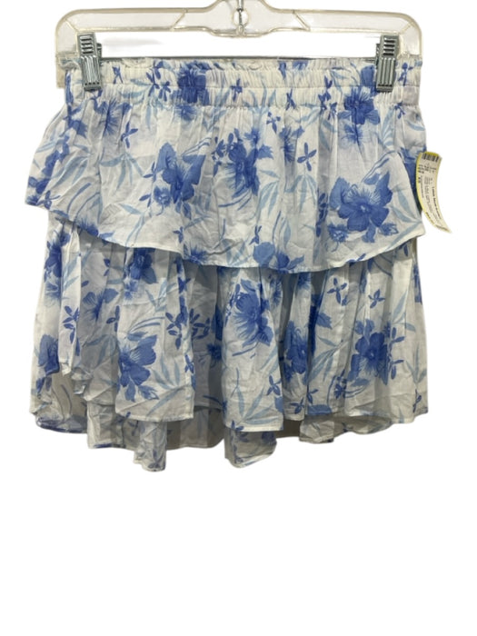 Loveshackfancy Size XS White & Blue Cotton Elastic Waistband Floral Tiered Skirt White & Blue / XS
