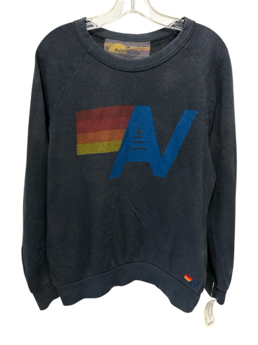 Aviator Nation Size M Dark Gray Cotton Blend Graphic Logo Pullover Sweater Dark Gray / M